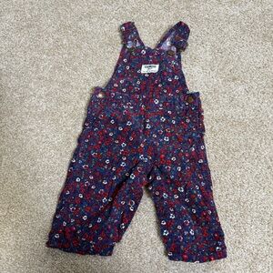Oshkosh B'Gosh Floral Corduroy Snap Down Blue Red Poppies Spring Summer 6 Months